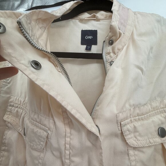 Gap Light Beige Safari Jacket Button Zip Travel Preppy Classic Womens Size Large - Picture 5 of 15